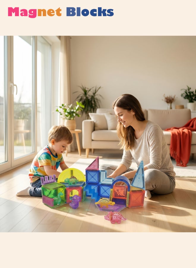 DEZHI 39Pcs Middle-Sized Magnetic Block Set, Dinosaur Theme Park, Including 5 Types Of Dinosaurs And 1 Sticker, Free Combination, DEZHI Magnetic Tiles Building Blocks for Kids, STEM Educational Kids Toys for Ages 3+ Year Old Prechool Learning. - Image 5